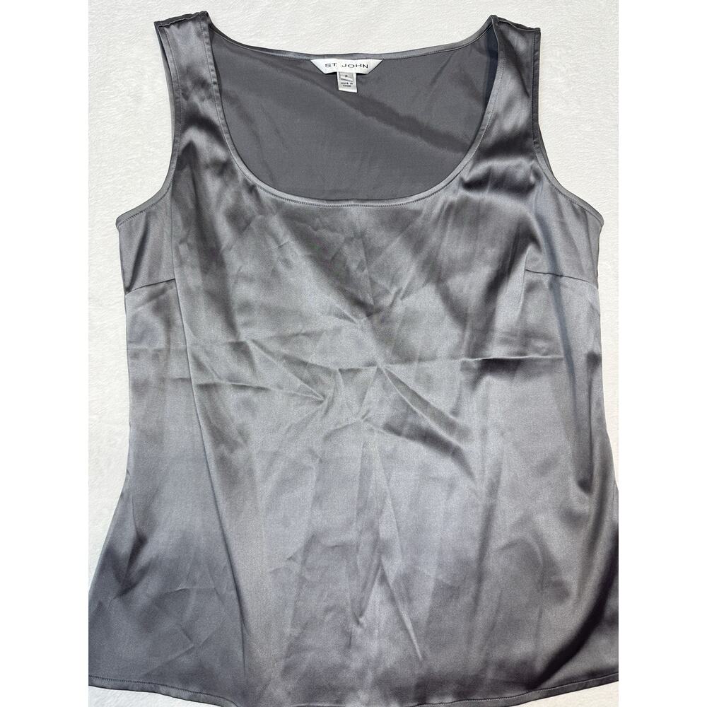 St John Knits Silk Tank,Top,Shell Gun Metal Gray MSRP $295